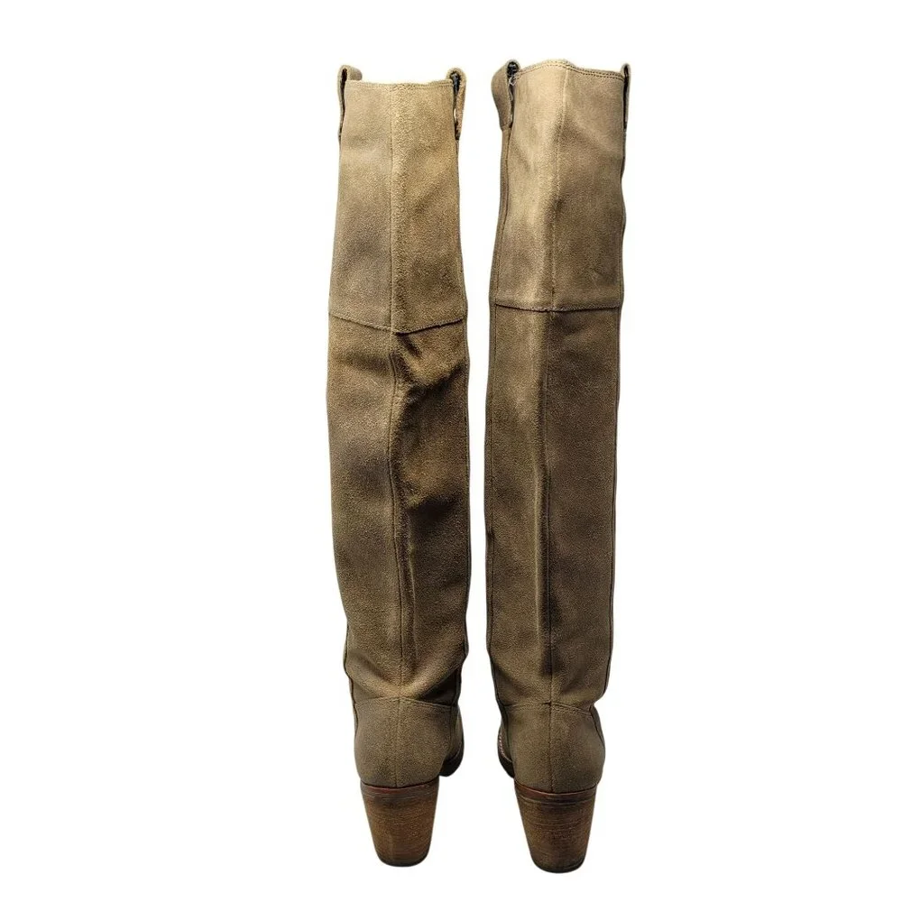 Report Belzer Over Knee Tan Suede Leather Boots Sz 7.5 Distressed Tall Boho‎